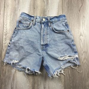 Agolde Shorts Womens Size 23 Blue Denim Riley Short Distressed Cut Off Ladies